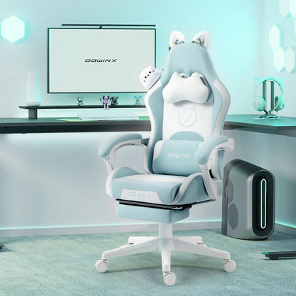 Cadeira Gaming Kawaii Cor-de-Rosa com Orelhas de Gato, Apoio para os Pés, Encosto Alto Ergonómico e Apoio Lombar com Pata de Gato