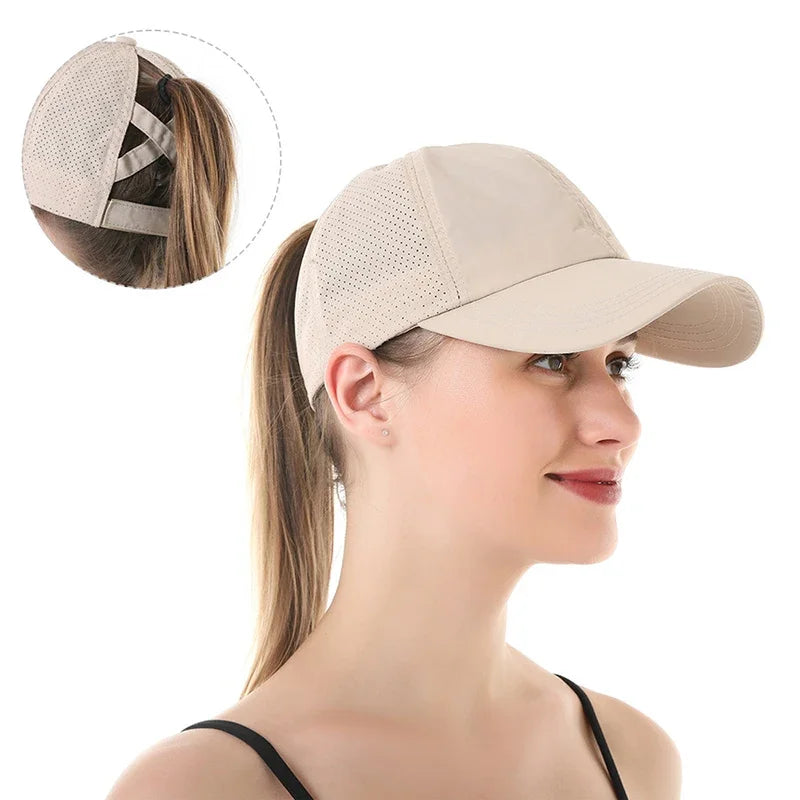 Casquette de baseball d'été, tenue de golf, casquette de sport et de loisirs à bande croisée pour queue de cheval, casquette à visière en forme de bec de canard en maille à séchage rapide