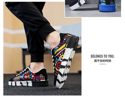 YRZL Scarpe sportive da running da uomo in tela con stile geometrico, sneakers stringate, scarpe da skate da uomo alla moda per coppie con stampa graffiti