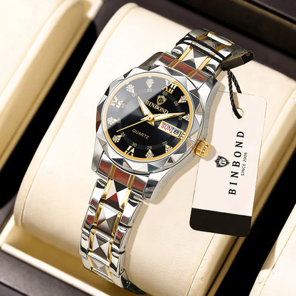 BINBOND ladies’ watch: a robust, luxurious, luminescent and water-resistant quartz watch, featuring an accurate date and day-of-the-week display.