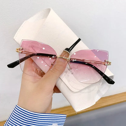 KLASSNUM Vintage solbriller uden stel til kvinder og mænd, Cat Eye-model med gradientglas, UV400-beskyttelse, solbriller til fest og jul
