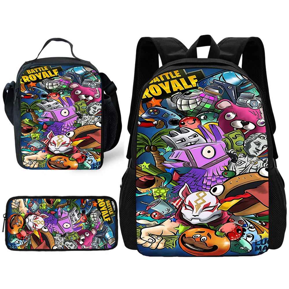 Trendiger Gaming-Schulrucksack für Kinder mit Lunchbags, Design-F-FortniteS Federmäppchen, Schultaschen für Jungen und Mädchen, ideales Geschenk