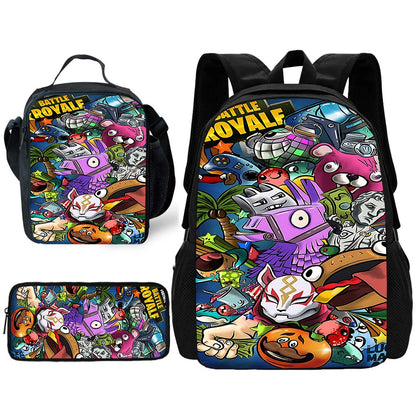 Trendiger Gaming-Schulrucksack für Kinder mit Lunchbags, Design-F-FortniteS Federmäppchen, Schultaschen für Jungen und Mädchen, ideales Geschenk