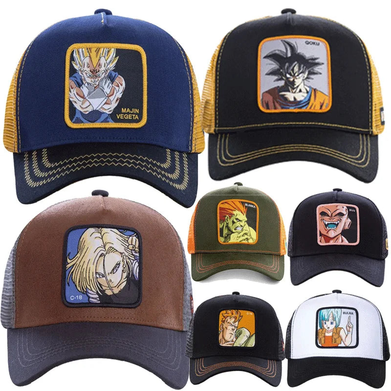 Dragon Ball DRAGONBALL síťovaná čepice, kreslená síťovaná čepice, pánská a dámská baseballová čepice, módní čepice s nášivkou, trucker čepice