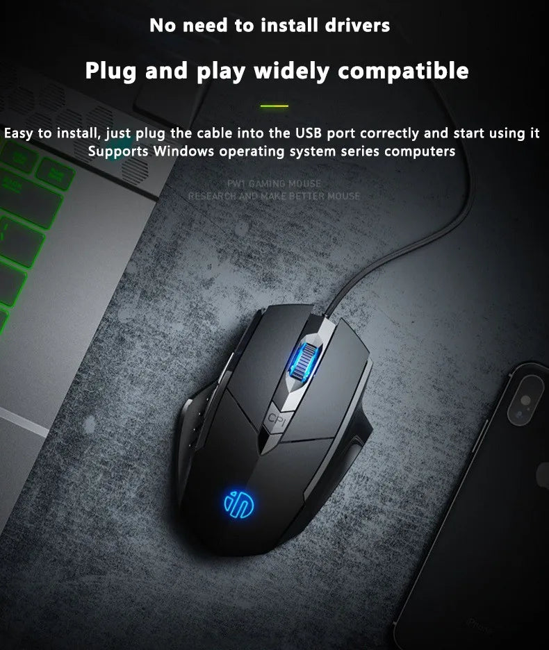 Inphic W1 Wired Gaming Mouse USB Esports Mouse with Adjustable DPI, Programmable Macro Buttons, Silent Click Office & Gaming Mouse
