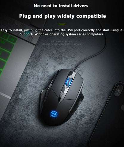 Inphic W1 Wired Gaming Mouse USB Esports Mouse with Adjustable DPI, Programmable Macro Buttons, Silent Click Office & Gaming Mouse