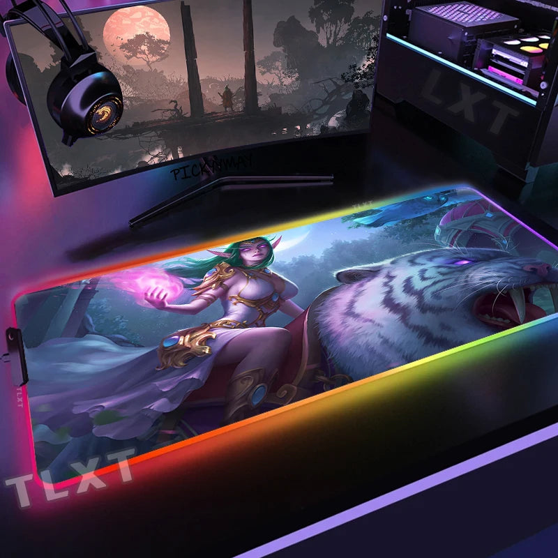 World Of Warcraft RGB Mousepad Large Gaming Mousepads Luminous Mouse Pad WOW Big Desk Pad LED Mouse Mat Backlit Keyboard Mats