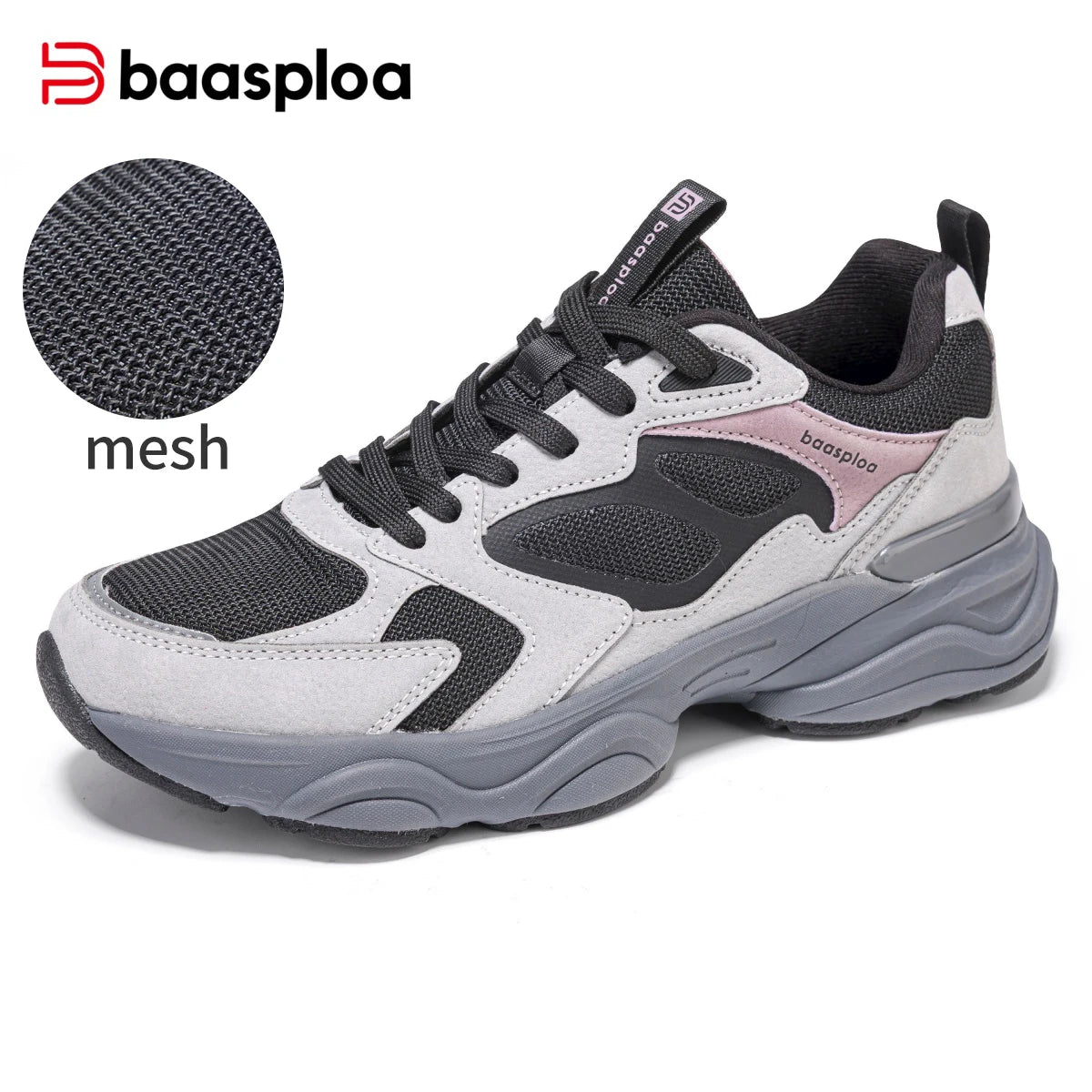 Baasploa Women's Walking Shoes Lightweight Mesh Breathable Sport Shoes Comfortable Soft Leather Casual Sneakers