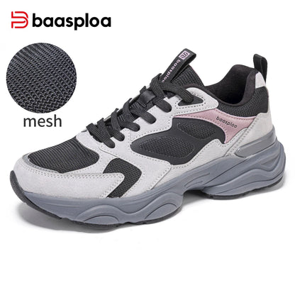 Baasploa Women's Walking Shoes Lightweight Mesh Breathable Sport Shoes Comfortable Soft Leather Casual Sneakers