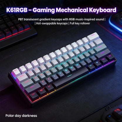 Teclado mecânico portátil com fio K61, Phantom RGB colorido, resposta de nível gaming, design ergonómico, adequado para gaming e escritório