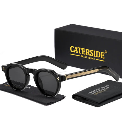 CATERSIDE Retro runde herresolbriller i høj kvalitet, tyk stil, til kvinder, udendørs, rejse, forretning, kørsel, dekorative briller, UV400