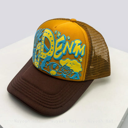 Casquettes de baseball unisexes originales imprimées en 3D avec lettres, casquettes de camionneur respirantes à motifs colorés et à visière pare-soleil, en maille polyvalente