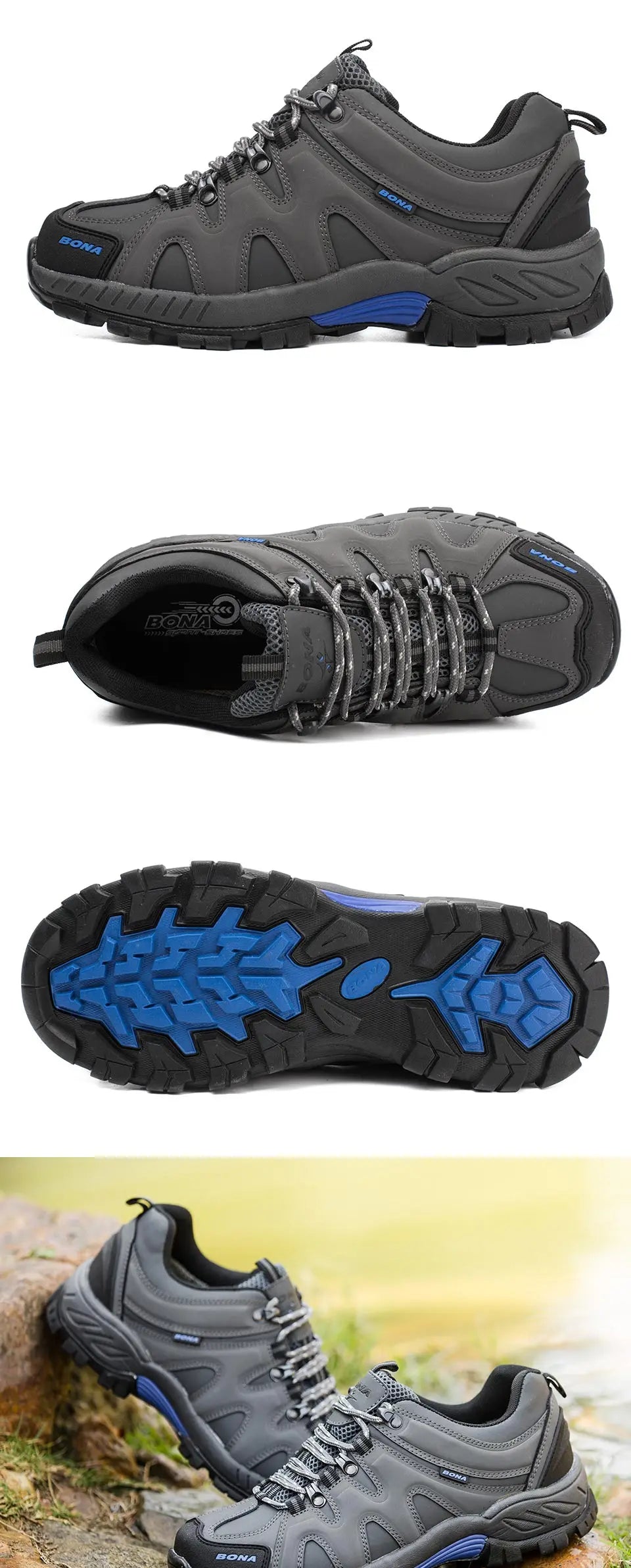 BONA New Arrival Classic Style Men Hiking Shoes Lace Up Men Sport Shoes Outdoor Jogging Trekking Sneakers