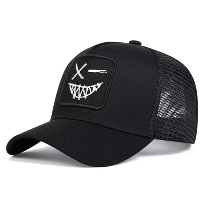 Unisex X-baseballpet met geborduurde lachende gezichtjes en tanden – Lente/zomer – Outdoor-zonnehoed – Verstelbare casual truckerpetten