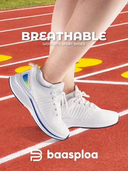 Baasploa Women Sport Shoes Comfort Lightweight Running Shoes for Women Mesh Breathable Casual Sneakers White Walking Sneakers