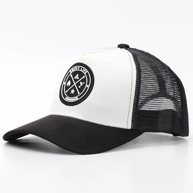Letní síťovaná baseballová čepice pro ženy a muže s písmenkovou nášivkou, snapbacková čepice, ležérní, prodyšná, unisex, street, hip hop, trucker čepice