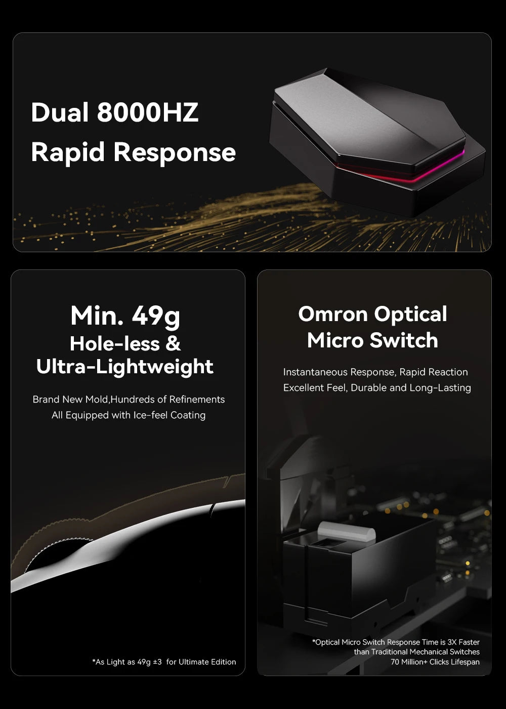 Mouse wireless Bluetooth ATK X1 Series Paw3950/Ultra 8k ultraleggero 49g, mouse a tre modalità per gamer FPS, regalo personalizzato