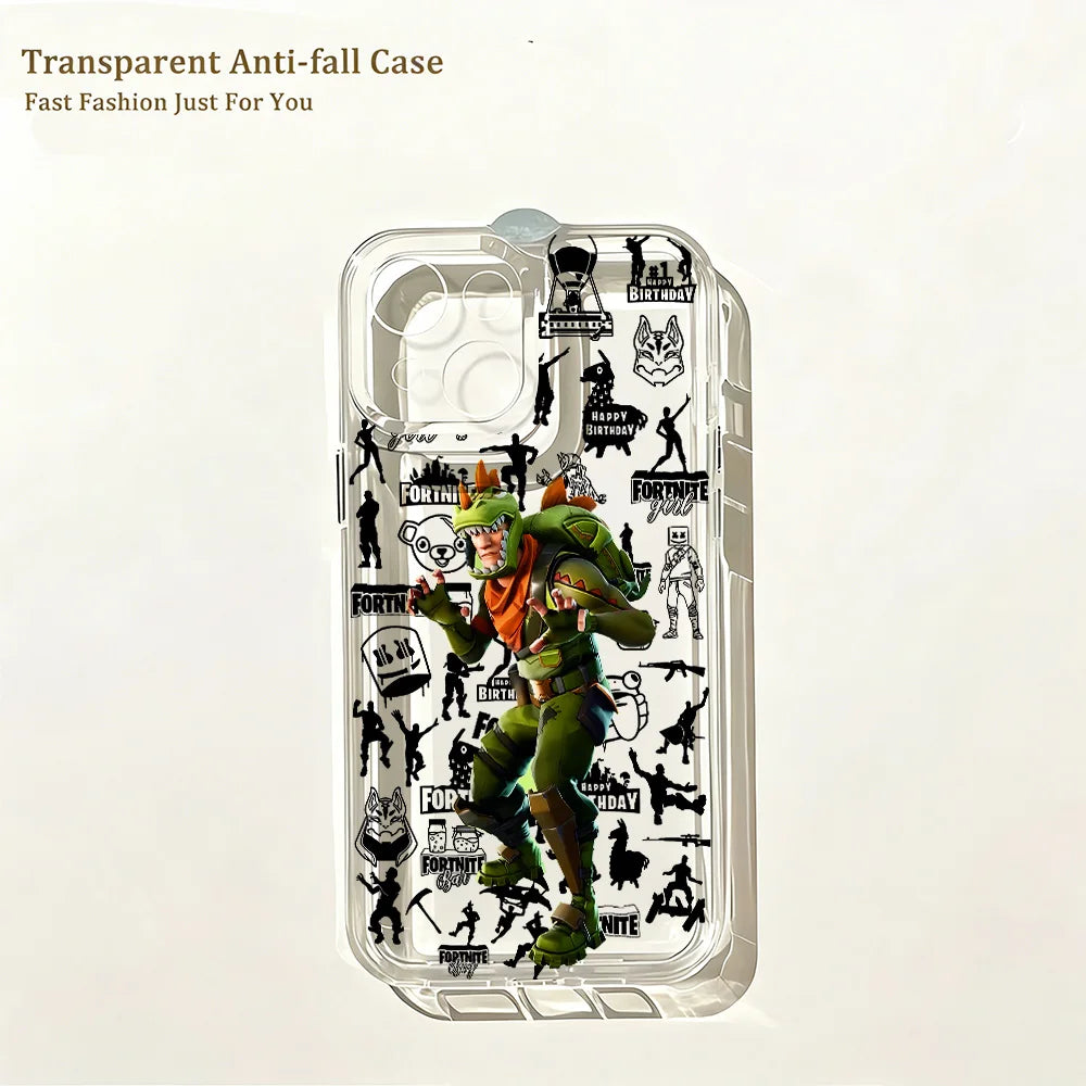 Capa de Telemóvel Hot Game F-Fortnites para iPhone 17e 17 16 16e 15 14 13 12 11 Mini Pro Max X XR XSMax 7 8 Air Plus com Traseira Transparente