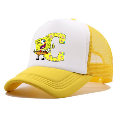 Spongebobs baseballkasket til børn og voksne – tegneseriefigur, bogstaver, mesh-kasket, kawaii, skygge, gul sommerkasket – til piger og drenge – tilbehør – gave