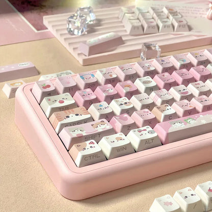 Pink Meow Keycaps Cute Cat Head MAO Cherry Profile PBT Key Cap For Gift Mechanical Keyboard KeyCap Keyboards Accessories