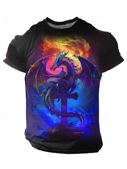 3D-Drachenprint Herren-T-Shirt – Sommerliches Freizeit-Streetwear-Shirt für Herren, Outdoor-Sport, Kurzarm, Urban Fashion