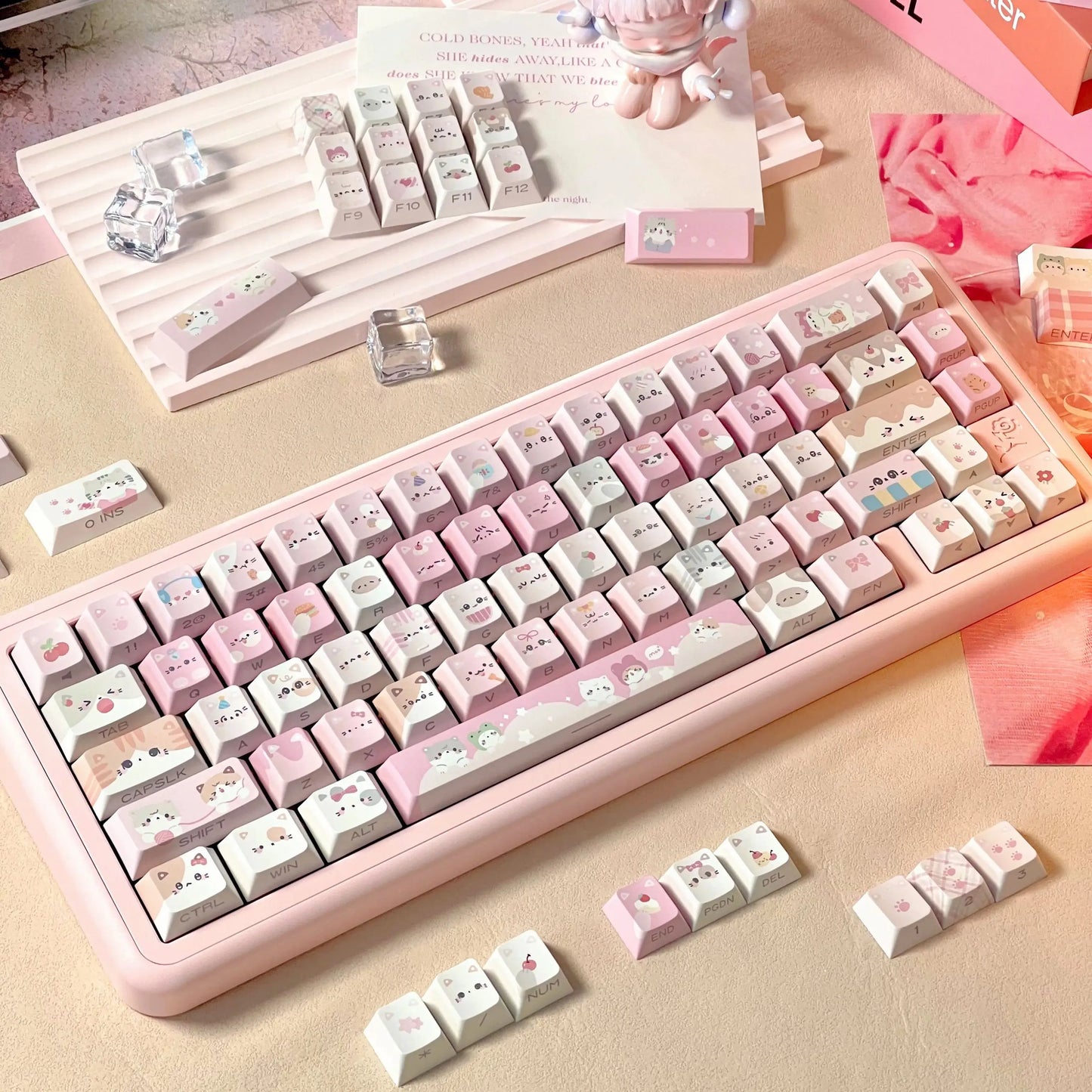 Pink Meow Keycaps Cute Cat Head MAO Cherry Profile PBT Key Cap For Gift Mechanical Keyboard KeyCap Keyboards Accessories