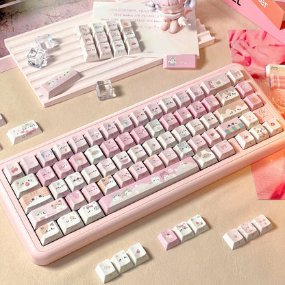 Pink Meow Keycaps Cute Cat Head MAO Cherry Profile PBT Key Cap For Gift Mechanical Keyboard KeyCap Keyboards Accessories