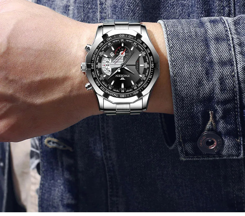 Men’s wristwatch, military, casual or sporty style, quartz, from a prestigious brand, made entirely of steel, water-resistant