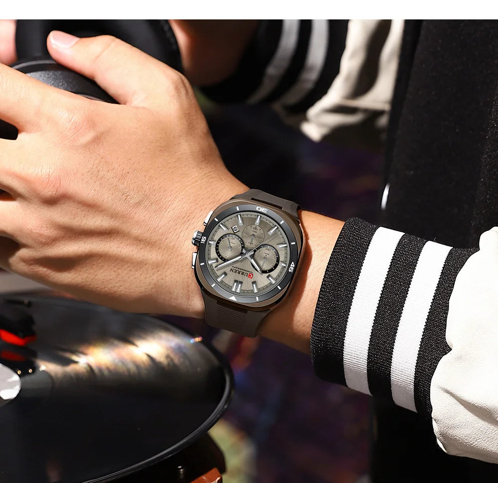Montre pour homme CURREN – Nouveau modèle de luxe à quartz, bracelet en silicone, style sportif, multifonction, étanche, lumineuse, avec affichage de la date et chronomètre.
