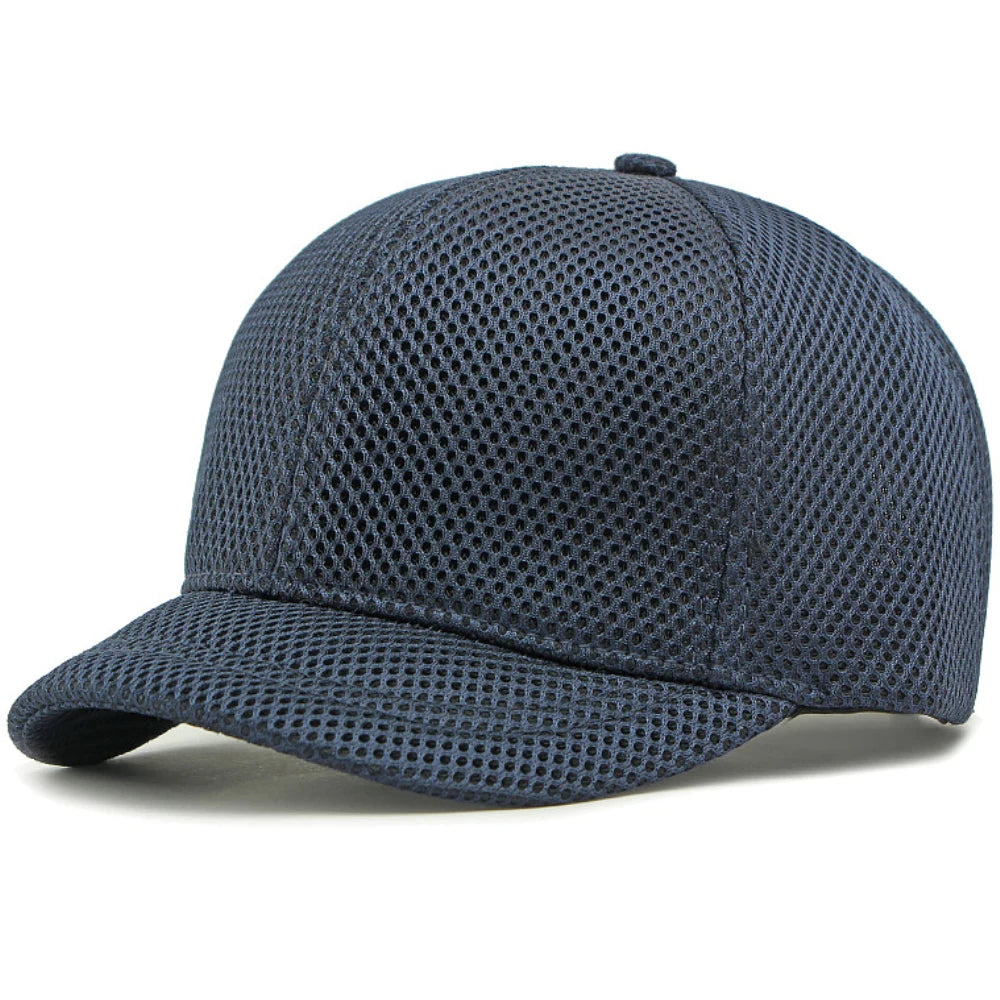 HT4828 Gorra de béisbol de ala corta de 5 cm para hombre, 6 paneles, gorra de béisbol de malla transpirable, gorra tipo «trucker», para hombre y mujer, lisa, sin estampados, con cierre a presión