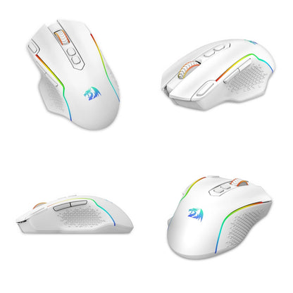Redragon M810 Pro безжична геймърска мишка, 10000 DPI жична геймърска мишка с бутон Rapid Fire, 8 макро бутона, черно-бяла мишка