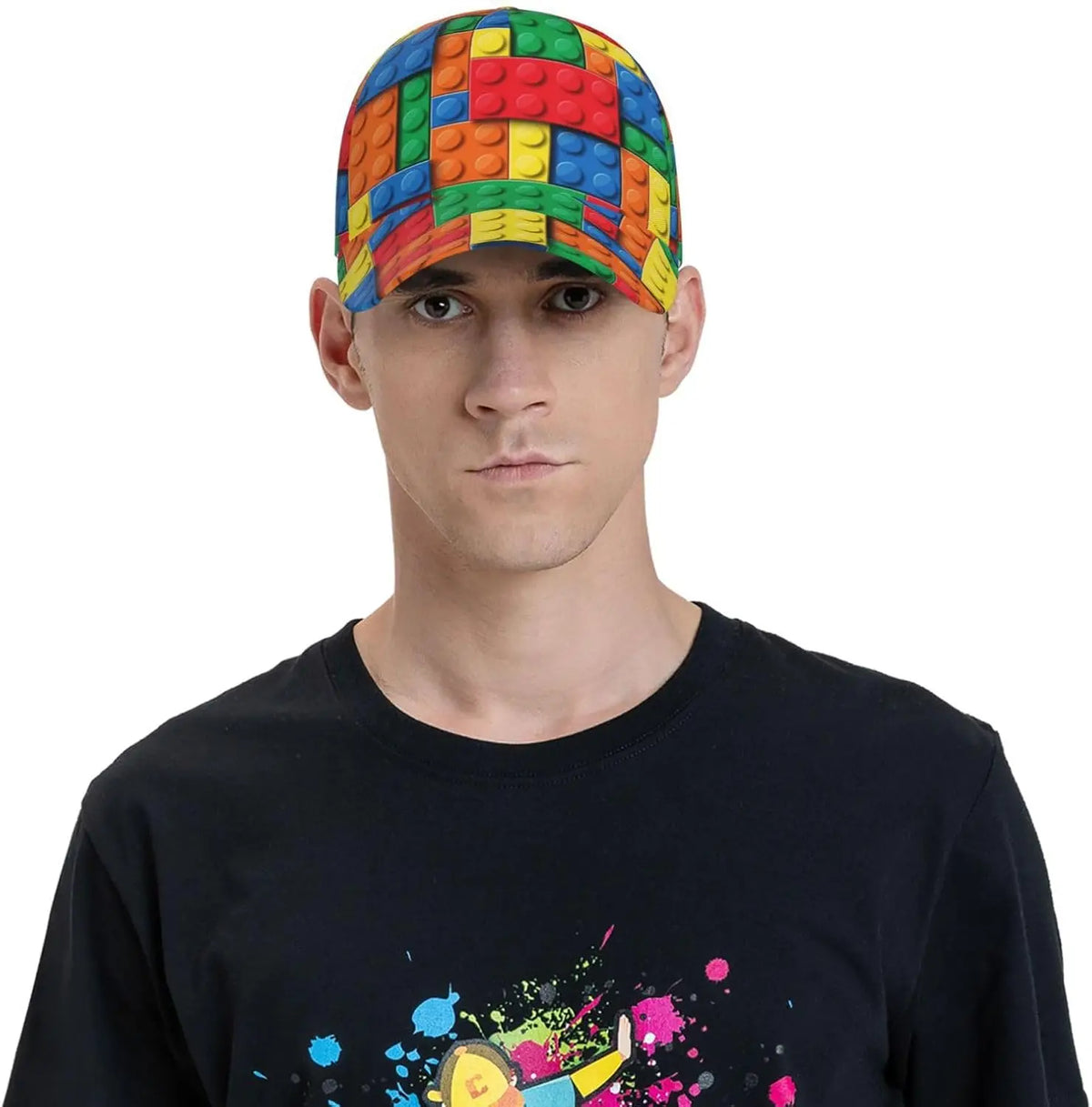 Speelse bouwsteenprint baseballpet voor dames en heren, verstelbare snapback-pet met glitter, modieuze baseballpet