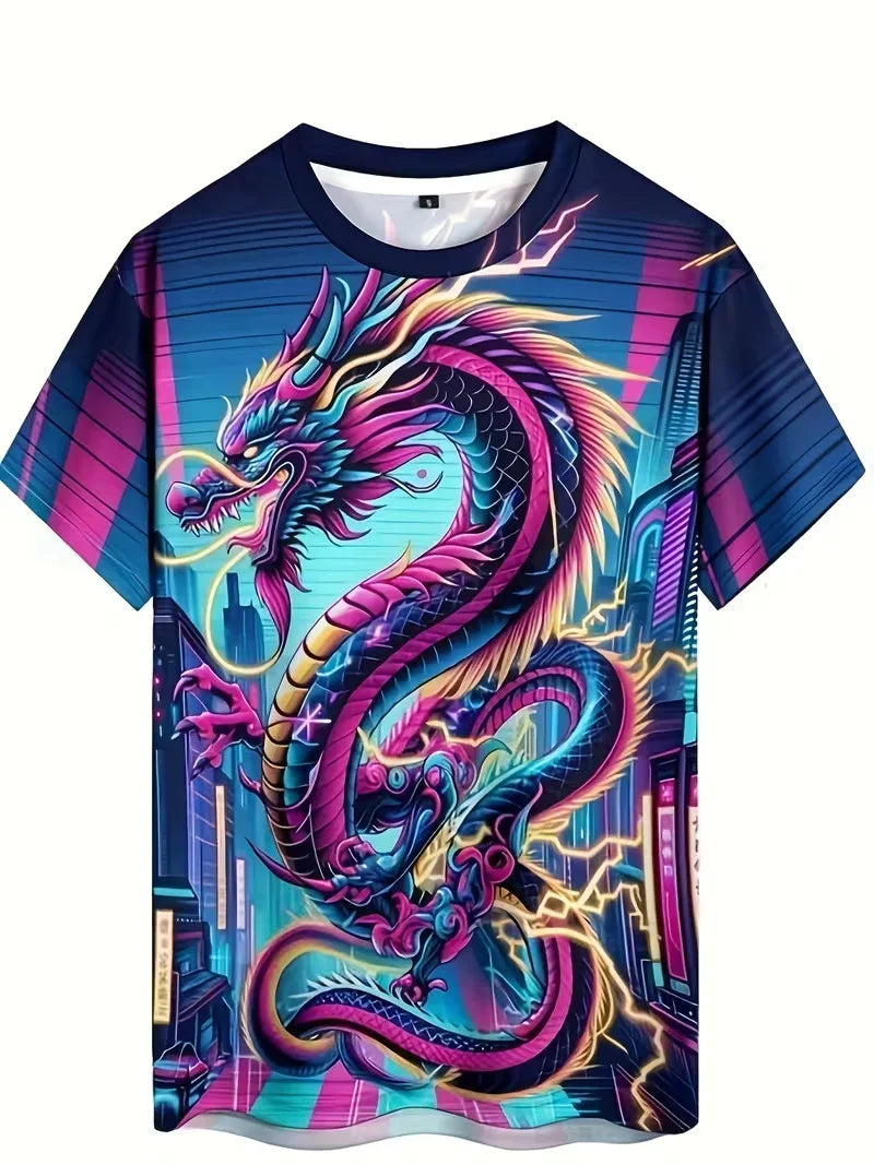Camiseta de hombre con diseño «Cool Dragon», estampado 3D de alta definición, camiseta de moda, cuello redondo, estilo informal, de secado rápido, ropa de hombre oversize