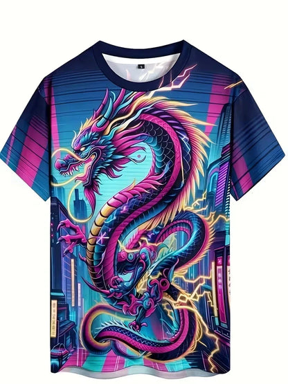 Camiseta de hombre con diseño «Cool Dragon», estampado 3D de alta definición, camiseta de moda, cuello redondo, estilo informal, de secado rápido, ropa de hombre oversize