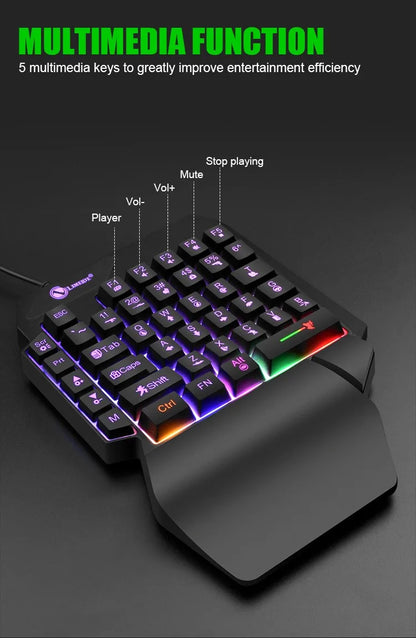 35 Tasten Einhand-Mini-Gaming-Tastatur USB, ultraflache kabelgebundene Tastatur mit Hintergrundbeleuchtung für Laptop, Desktop-PC und Smartphone