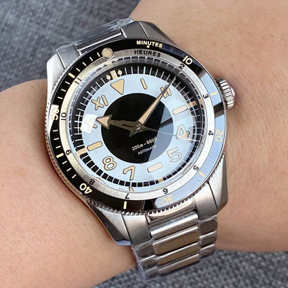 Tandorio NH35A PT5000 Mechanical Men's Watch 20BAR Waterproof Sapphire Luminous Red Black Dial Stainless Steel Bracelet New Clock