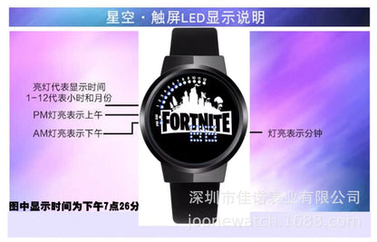 Reloj Fortnite de moda cute, cartoon y kawaii personalizado con luz nocturna LED táctil, reloj electrónico para estudiantes, regalo para amigos