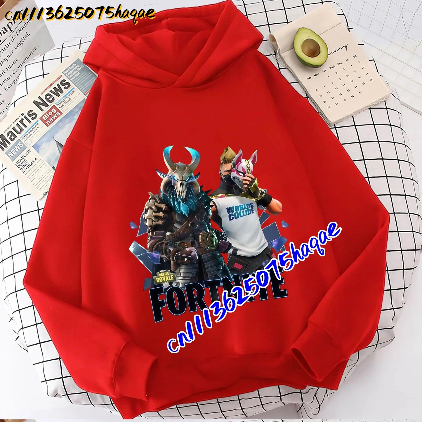 FORTNITED Sweat-shirt pullover com capuz de manga comprida para criança, menina e menino, streetwear, moda anime, roupa infantil, top para bebé, presente