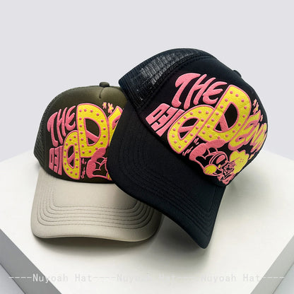 Casquettes de baseball unisexes originales imprimées en 3D avec lettres, casquettes de camionneur respirantes à motifs colorés et à visière pare-soleil, en maille polyvalente