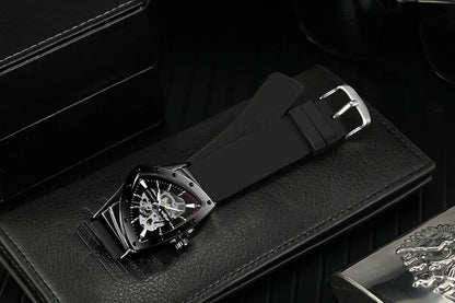 Montre automatique pour homme WINNER, design squelette triangulaire, aiguilles luminescentes, bracelet en caoutchouc, style militaire, montre mécanique de luxe