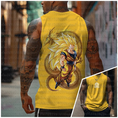 aiyan Goku Dragon Ball Z Oversized Anime Print Men's Sleeveless T-Shirts Gym Workout Vest Summer Quick-dry Lightweight