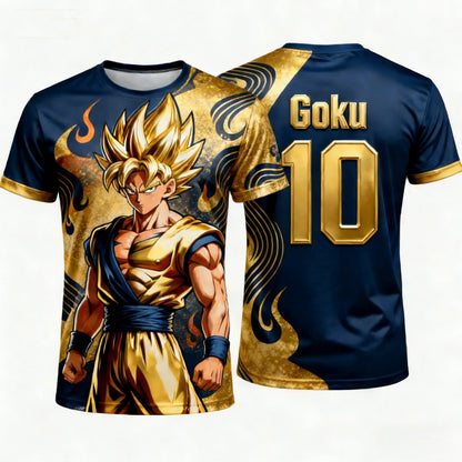 Summer 2026Dragon Ball Wukong "Super Saiya" No. 10 Football Theme 3D Printed Breathable Quick Dry T-shirt Adult Parent-child Top