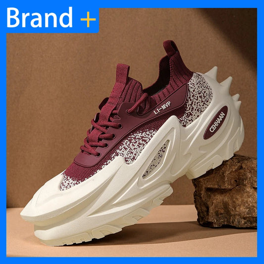 Mens Sports Shoes Elastic Thick Soled Anti Slip Outdoor Fitness Shoes Versatile Daily Wear Casual Street Fashion Walking Shoes