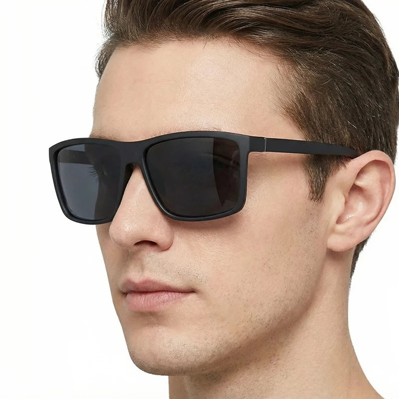 Klassiske sorte firkantede polariserede solbriller til mænd – modebriller med spejlglas i blå – unisex vintage solbriller med antirefleks til bilkørsel – UV400