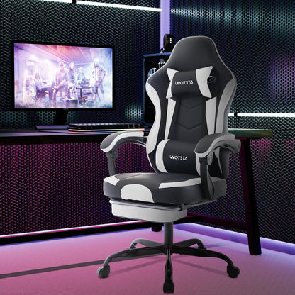 Cadeira Gaming WOTSTA com Apoio para Pés, Cadeira Gamer Ergonómica com Almofada Lombar, Apoio de Cabeça e Altura Ajustável para Computador