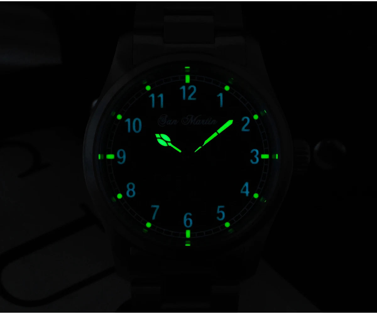 San Martin 37mm Ronda 715 Quartz Watch Men Simple Fashion 10Bar Waterproof Pilot Wristwatch BGW-9 Blue C3 Green Luminous SN0034A
