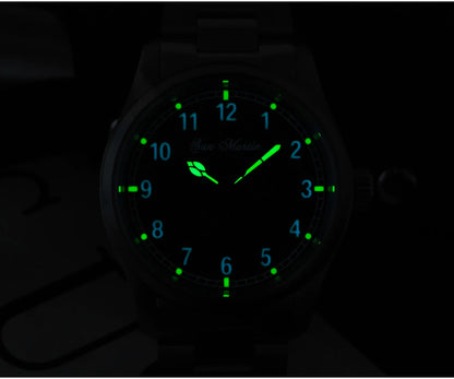 San Martin 37mm Ronda 715 Quartz Watch Men Simple Fashion 10Bar Waterproof Pilot Wristwatch BGW-9 Blue C3 Green Luminous SN0034A