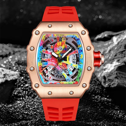 Luxury Men Watch Tonneau Fashion Men Quartz Watches Classic Graffiti Dial Auto Date Waterproof Sport Wristwatches Clock reloj