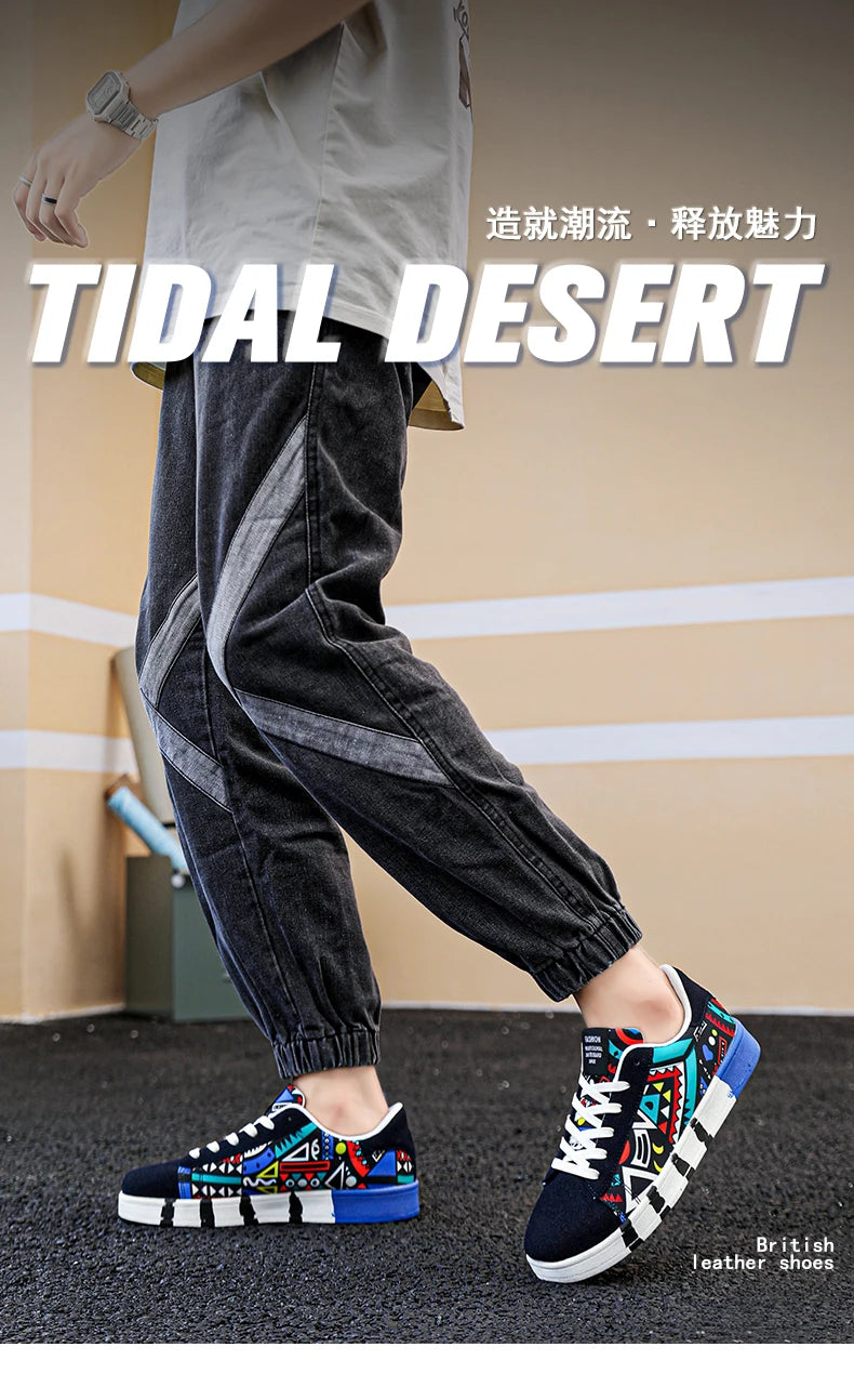YRZL Scarpe sportive da running da uomo in tela con stile geometrico, sneakers stringate, scarpe da skate da uomo alla moda per coppie con stampa graffiti