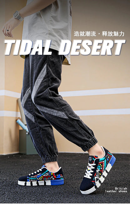 YRZL Scarpe sportive da running da uomo in tela con stile geometrico, sneakers stringate, scarpe da skate da uomo alla moda per coppie con stampa graffiti